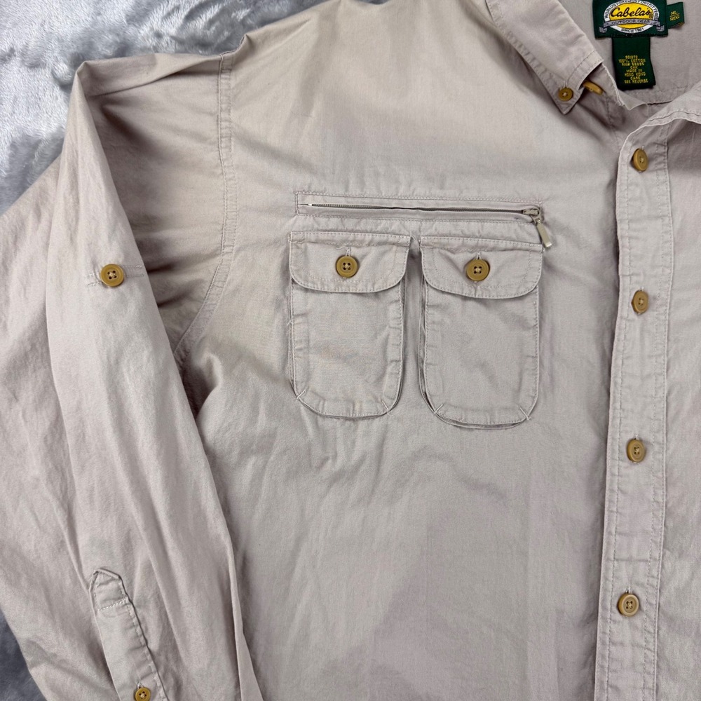 Cabelas Outdoor Gear Mens XL Khaki Cotton Fishing Hiking Utility Shirt Vent Back - Picture 9 of 16